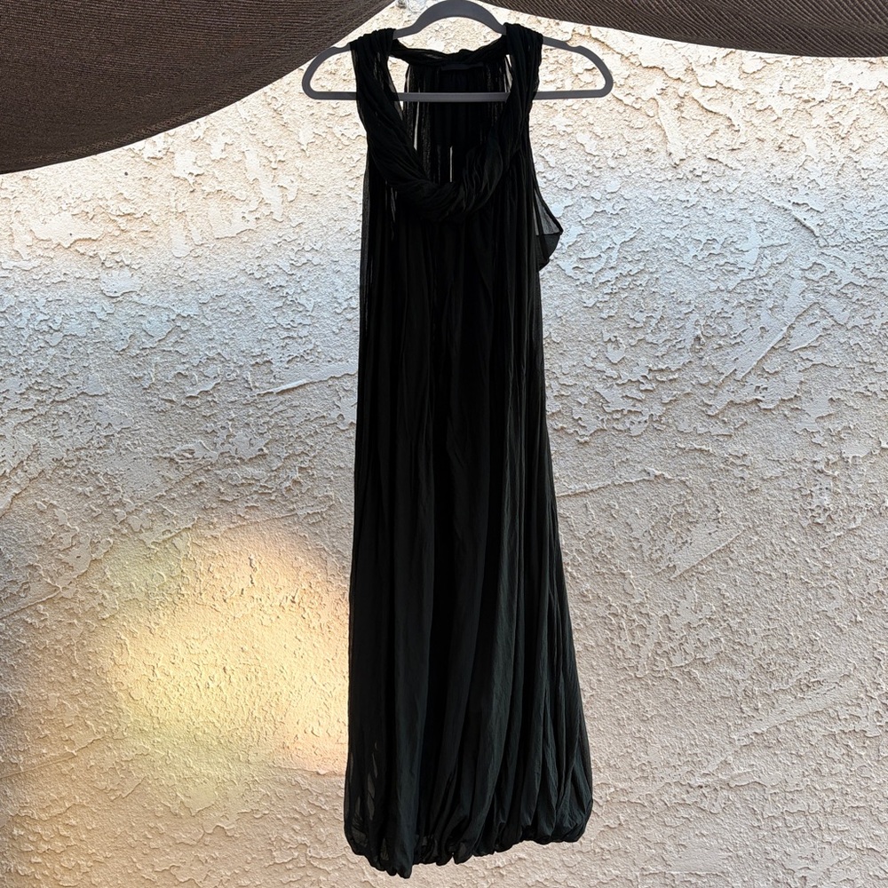 Donna Karan‎ Dark Green Sleeveless SILK Dress with bubble hem, size 12